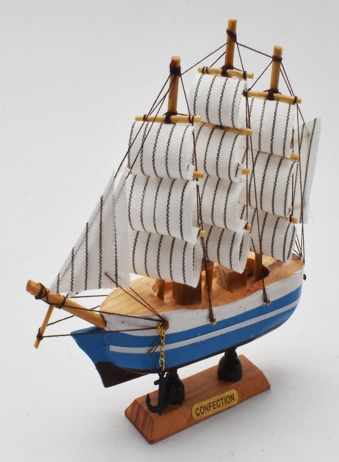Justhandmade Miniature Sailboat Model Ship Tabletop Decorative Ornament for Ocean Theme Home Decorative Wooden Sailing Ship Showpiece (Blue) - Image 5